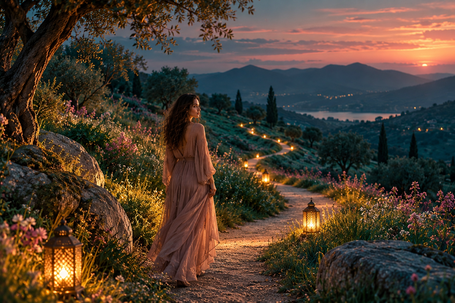 A lantern-lit valley at dusk